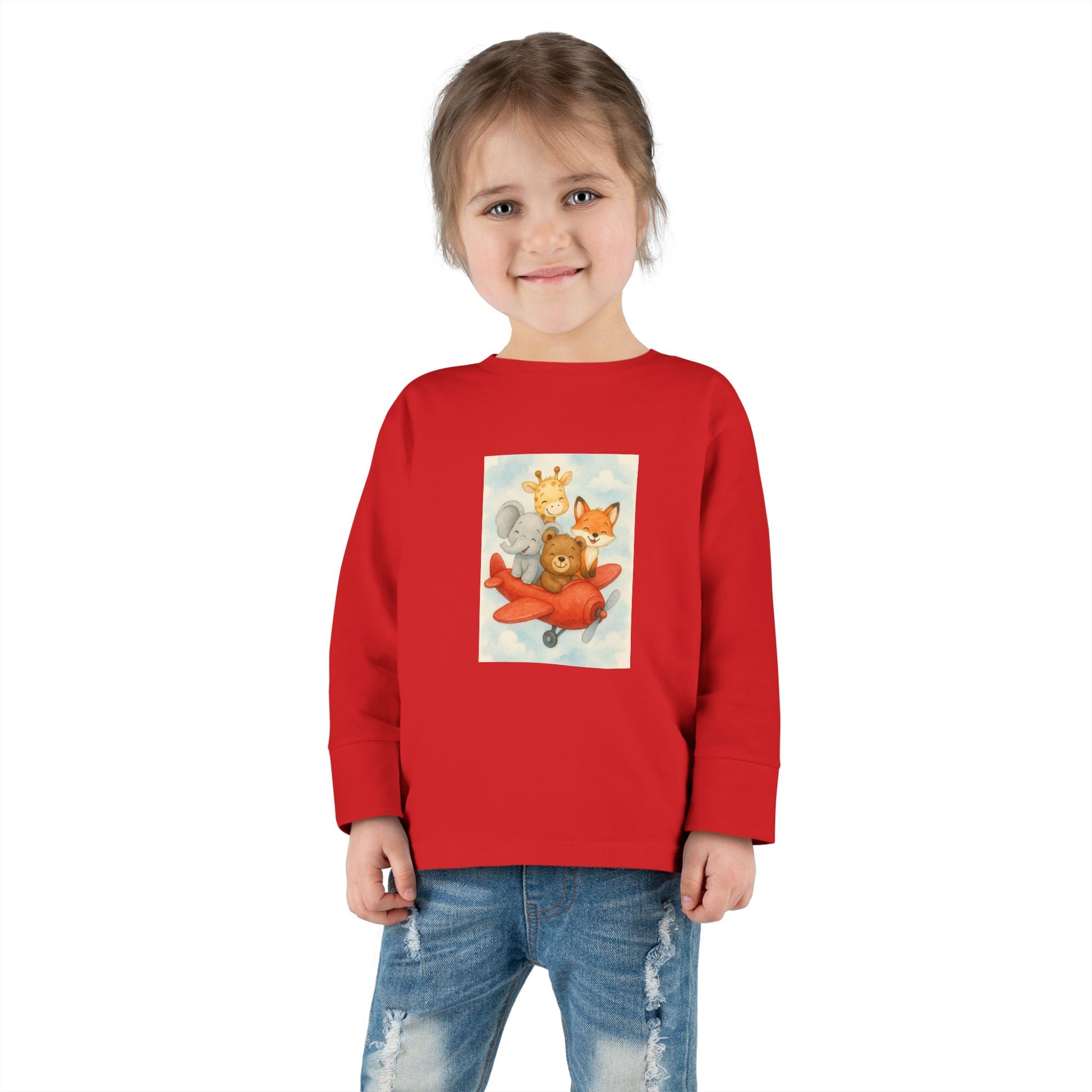 Toddler Tee - Baby Animals Flying Red Plane