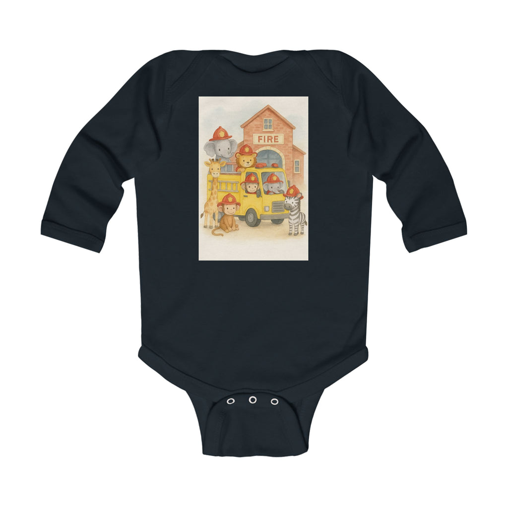 Infant Bodysuit - Yellow Firetruck Baby Animals Design